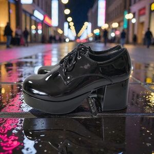 1031 by Ellie Shiny men's size 8/9 Black Patent Leather Lace-Up dress shoes.